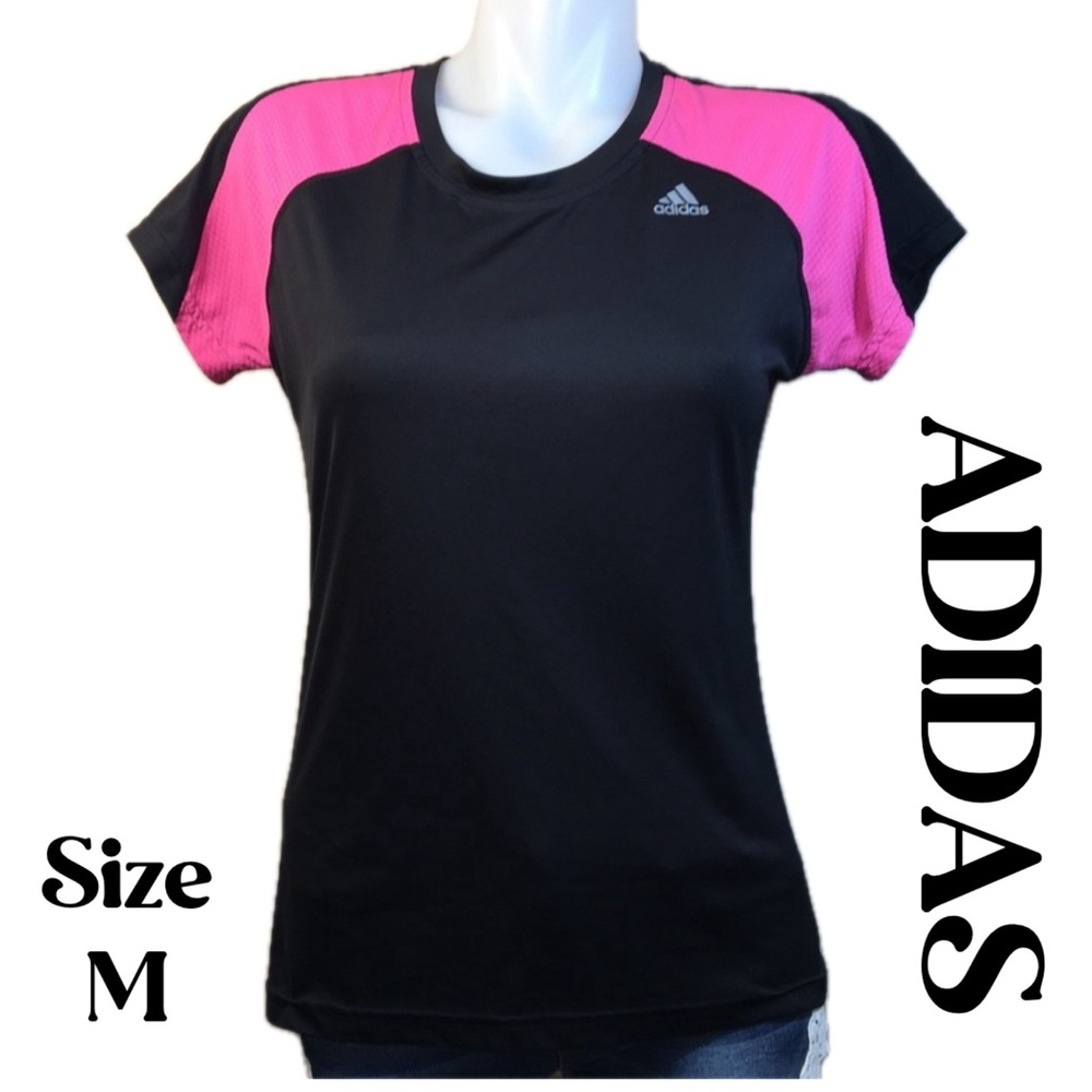 ADIDAS CLIMALITE PINK BLACK TSHIRT SIZE M
